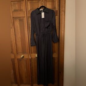 MNG (Mango) Women’s Sz M Minimalist Classic Charcoal Grey Long Sleeve Jumpsuit